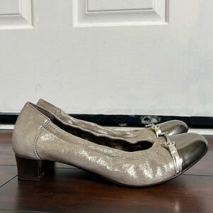AGL Cap Toe Low Heel Pumps Metallic Elastic Slip On Women's size 39.5 Classic